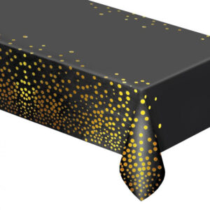 Nappe métallisée noire pois dorés
