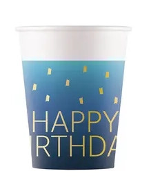 Gobelet en Papier Bleu et Doré - Happy Birthday