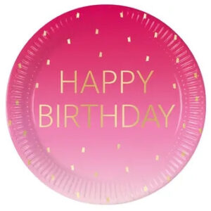 Happy Birthday Assiette en carton rose doré
