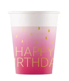 Happy Birthday Gobelet en papier rose doré