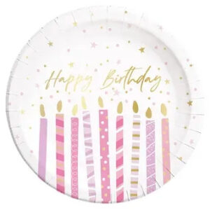 Happy Birthday Assiette en carton bougies 8 pièces