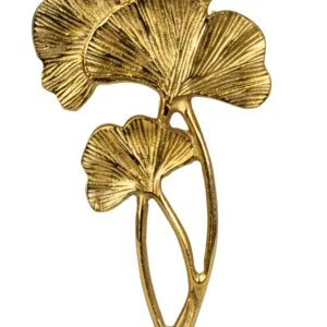 Sculpture 3 feuilles tropicales or sur socle