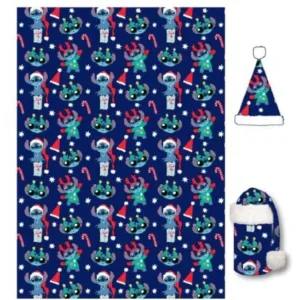 Disney Lilo et Stitch Couverture de flanelle de Noel et bonnet