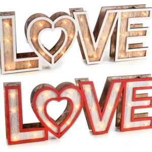 "Love" en Bois Coloré avec Lumières LED Blanc Chaud