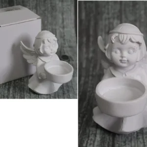 Ange en Plâtre avec Emplacement pour Bougie – 10 x 6 cm – Décoration Spirituelle et Apaisante