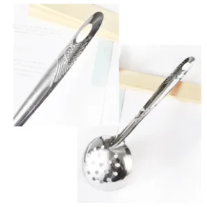 Louche / Écumoire de Cuisine en Métal – 26 cm – Manche Orné d’Aile