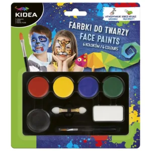 Peintures pour le Visage 3,4g – Set de 6 Couleurs (Rouge, Jaune, Bleu, Vert, Blanc, Noir)