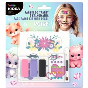 Peintures pour le visage Kidea – Rose, Violet, Noir avec Diamants et Autocollant Chaton 🐾🎨