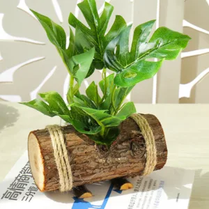 Plante Artificielle Monstera en Pot Bois – 14 x 14 cm – Décoration Intérieure Tropicale