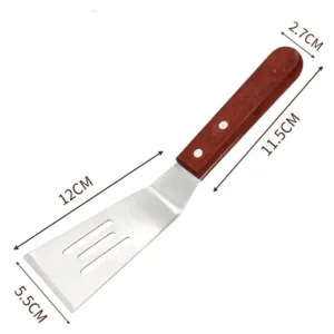 Spatule à Frire en Métal – 23,5 x 5,5 cm – Manche en Bois