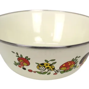 Bol émaillé 16x6,5 cm – Crème avec motif champignons colorés 🍄