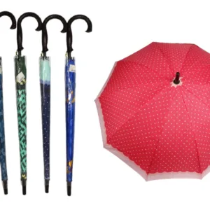 Parapluie Canne – 10 Baleines – Ø100 cm – Motifs Assortis