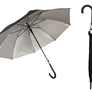 Parapluie Canne Noir – 8 Baleines, Fond Argenté, Ø 95 cm