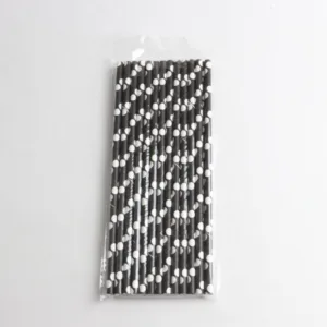 Pailles en papier jetables – Noires à pois blancs, 19,7x0,6 cm, 25 pièces 🎉🍹