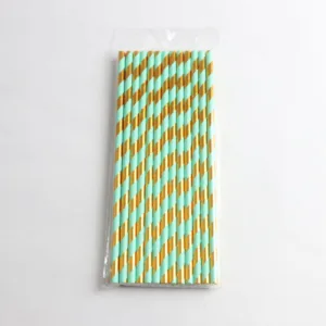 Pailles en papier jetables menthe et doré – 25 pièces – 19,7 x 0,6 cm – Rayures élégantes