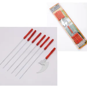 Pack BBQ : 12 Piques à Brochettes en Acier Inox + Couteau Couperet 19 cm – Manche Bois