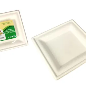 Assiettes Jetables Carrées – 15 cm – Biodégradables en Canne à Sucre – Lot de 25