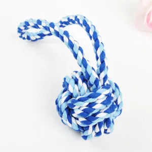 Jouet pour chien – Anneau de dentition et balle tressée avec corde – Bicolore bleu/blanc, 150g, 20 cm 🐾