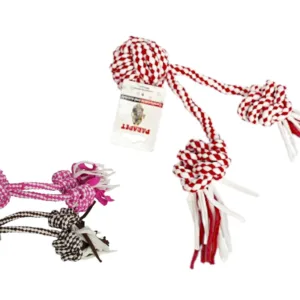 Jouet pour Chien – Corde Tressée à Mâcher avec 3 Balles en Cordes – 33 x 8 cm – Couleur Mixte