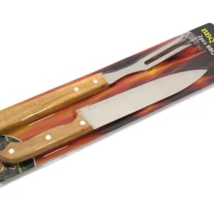 Ensemble d’Ustensiles de Barbecue – Couteau + Fourchette 2 Dents – Manche en Bois