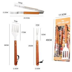 Lot de 3 Ustensiles pour Barbecue – Manche en Bois – Sous Blister